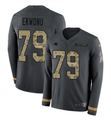 Men's Nike Carolina Panthers #79 Ikem Ekwonu Anthracite Salute to Service Stitched NFL Limited Therma Long Sleeve Jersey