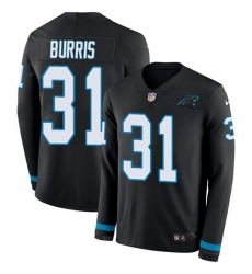 Men's Nike Carolina Panthers #31 Juston Burris Black Team Color Stitched NFL Limited Therma Long Sleeve Jersey