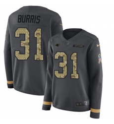 Women's Nike Carolina Panthers #31 Juston Burris Anthracite Salute to Service Stitched NFL Limited Therma Long Sleeve Jersey
