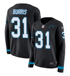 Women's Nike Carolina Panthers #31 Juston Burris Black Team Color Stitched NFL Limited Therma Long Sleeve Jersey