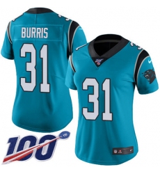 Women's Nike Carolina Panthers #31 Juston Burris Blue Alternate Stitched NFL 100th Season Vapor Untouchable Limited Jersey