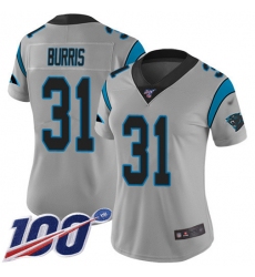 Women's Nike Carolina Panthers #31 Juston Burris Silver Stitched NFL Limited Inverted Legend 100th Season Jersey