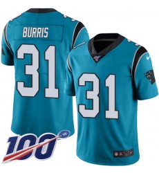 Youth Nike Carolina Panthers #31 Juston Burris Blue Stitched NFL Limited Rush 100th Season Jersey