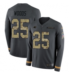 Men's Nike Carolina Panthers #25 Xavier Woods Anthracite Salute to Service Stitched NFL Limited Therma Long Sleeve Jersey