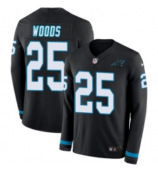 Men's Nike Carolina Panthers #25 Xavier Woods Black Team Color Stitched NFL Limited Therma Long Sleeve Jersey