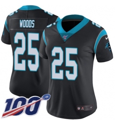 Women's Nike Carolina Panthers #25 Xavier Woods Black Team Color Stitched NFL 100th Season Vapor Untouchable Limited Jersey