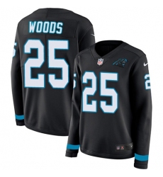 Women's Nike Carolina Panthers #25 Xavier Woods Black Team Color Stitched NFL Limited Therma Long Sleeve Jersey