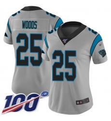 Women's Nike Carolina Panthers #25 Xavier Woods Silver Stitched NFL Limited Inverted Legend 100th Season Jersey
