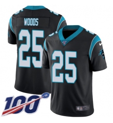 Youth Nike Carolina Panthers #25 Xavier Woods Black Team Color Stitched NFL 100th Season Vapor Untouchable Limited Jersey