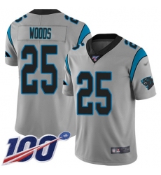 Youth Nike Carolina Panthers #25 Xavier Woods Silver Stitched NFL Limited Inverted Legend 100th Season Jersey