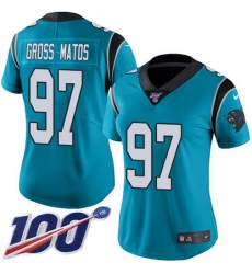 Women's Nike Carolina Panthers #97 Yetur Gross-Matos Blue Stitched NFL Limited Rush 100th Season Jersey