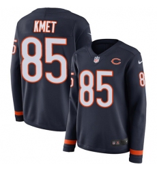 Women's Nike Chicago Bears #85 Cole Kmet Navy Blue Team Color Stitched NFL Limited Therma Long Sleeve Jersey