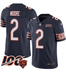 Men's Nike Chicago Bears #2 D.J. Moore Navy Blue Team Color Stitched NFL 100th Season Vapor Limited Jersey