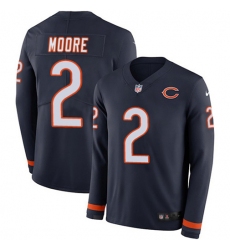 Men's Nike Chicago Bears #2 D.J. Moore Navy Blue Team Color Stitched NFL Limited Therma Long Sleeve Jersey