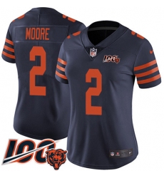 Women's Nike Chicago Bears #2 D.J. Moore Navy Blue Alternate Stitched NFL 100th Season Vapor Limited Jersey