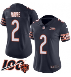Women's Nike Chicago Bears #2 D.J. Moore Navy Blue Team Color Stitched NFL 100th Season Vapor Limited Jersey