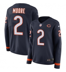 Women's Nike Chicago Bears #2 D.J. Moore Navy Blue Team Color Stitched NFL Limited Therma Long Sleeve Jersey