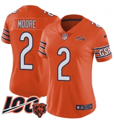 Women's Nike Chicago Bears #2 D.J. Moore Orange Stitched NFL Limited Rush 100th Season Jersey