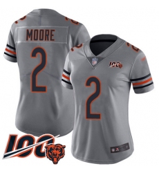 Women's Nike Chicago Bears #2 D.J. Moore Silver Stitched NFL Limited Inverted Legend 100th Season Jersey