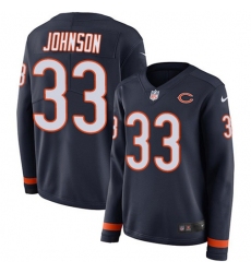 Women's Nike Chicago Bears #33 Jaylon Johnson Navy Blue Team Color Stitched NFL Limited Therma Long Sleeve Jersey