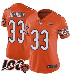 Women's Nike Chicago Bears #33 Jaylon Johnson Orange Stitched NFL Limited Rush 100th Season Jersey