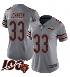 Women's Nike Chicago Bears #33 Jaylon Johnson Silver Stitched NFL Limited Inverted Legend 100th Season Jersey