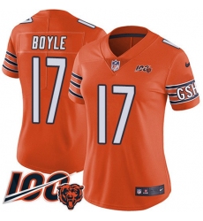 Women's Nike Chicago Bears #17 Tim Boyle Orange Stitched NFL Limited Rush 100th Season Jersey