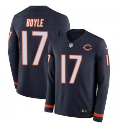 Youth Nike Chicago Bears #17 Tim Boyle Navy Blue Team Color Stitched NFL Limited Therma Long Sleeve Jersey