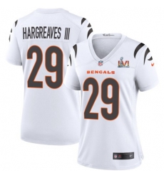 Women's Cincinnati Bengals #29 Vernon Hargreaves III White Super Bowl LVI Patch Nike Game Jersey