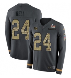 Men's Nike Cincinnati Bengals #24 Vonn Bell Anthracite Super Bowl LVI Patch Salute to Service Stitched NFL Limited Therma Long Sleeve Jersey
