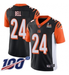 Men's Nike Cincinnati Bengals #24 Vonn Bell Black Team Color Super Bowl LVI Patch Stitched NFL 100th Season Vapor Limited Jersey