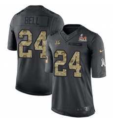 Men's Nike Cincinnati Bengals #24 Vonn Bell Black Team Color Super Bowl LVI Patch Stitched NFL Limited Therma Long Sleeve Jersey