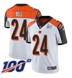 Men's Nike Cincinnati Bengals #24 Vonn Bell White Super Bowl LVI Patch Stitched NFL 100th Season Vapor Limited Jersey