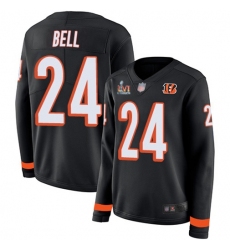Women's Nike Cincinnati Bengals #24 Vonn Bell Black Team Color Super Bowl LVI Patch Stitched NFL Limited Therma Long Sleeve Jersey