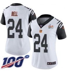 Women's Nike Cincinnati Bengals #24 Vonn Bell White Super Bowl LVI Patch Stitched NFL Limited Rush 100th Season Jersey