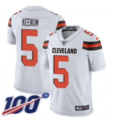 Men's Nike Cleveland Browns #5 Case Keenum White Stitched NFL 100th Season Vapor Untouchable Limited Jersey