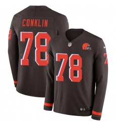 Men's Nike Cleveland Browns #78 Jack Conklin Brown Team Color Stitched NFL Limited Therma Long Sleeve Jersey