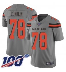 Men's Nike Cleveland Browns #78 Jack Conklin Gray Stitched NFL Limited Inverted Legend 100th Season Jersey