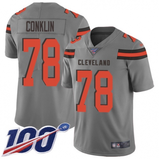 Men's Nike Cleveland Browns #78 Jack Conklin Gray Stitched NFL Limited Inverted Legend 100th Season Jersey