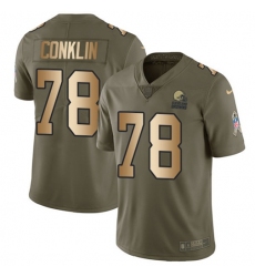 Men's Nike Cleveland Browns #78 Jack Conklin Olive-Gold Stitched NFL Limited 2017 Salute To Service Jersey