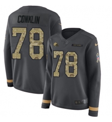 Women's Nike Cleveland Browns #78 Jack Conklin Anthracite Salute to Service Stitched NFL Limited Therma Long Sleeve Jersey