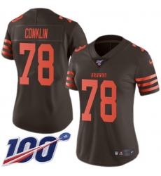 Women's Nike Cleveland Browns #78 Jack Conklin Brown Stitched NFL Limited Rush 100th Season Jersey