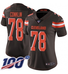 Women's Nike Cleveland Browns #78 Jack Conklin Brown Team Color Stitched NFL 100th Season Vapor Untouchable Limited Jersey