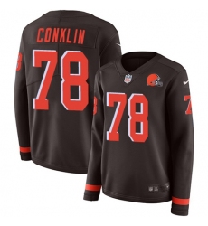 Women's Nike Cleveland Browns #78 Jack Conklin Brown Team Color Stitched NFL Limited Therma Long Sleeve Jersey