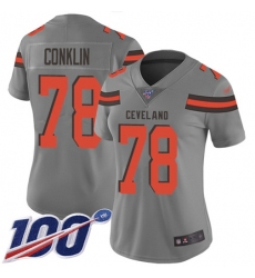 Women's Nike Cleveland Browns #78 Jack Conklin Gray Stitched NFL Limited Inverted Legend 100th Season Jersey