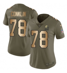 Women's Nike Cleveland Browns #78 Jack Conklin Olive-Gold Stitched NFL Limited 2017 Salute To Service Jersey