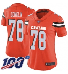 Women's Nike Cleveland Browns #78 Jack Conklin Orange Alternate Stitched NFL 100th Season Vapor Untouchable Limited Jersey