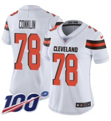 Women's Nike Cleveland Browns #78 Jack Conklin White Stitched NFL 100th Season Vapor Untouchable Limited Jersey