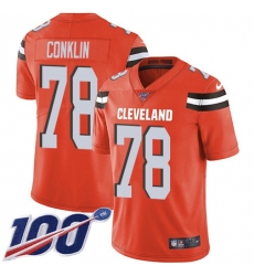 Youth Nike Cleveland Browns #78 Jack Conklin Orange Alternate Stitched NFL 100th Season Vapor Untouchable Limited Jersey