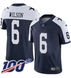 Men's Nike Dallas Cowboys #6 Donovan Wilson Navy Blue Thanksgiving Stitched NFL 100th Season Vapor Throwback Limited Jersey